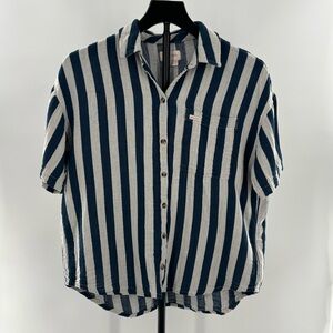Brixton Women's Mykonos Striped Boyfriend Woven Button Up Shirt Sz S